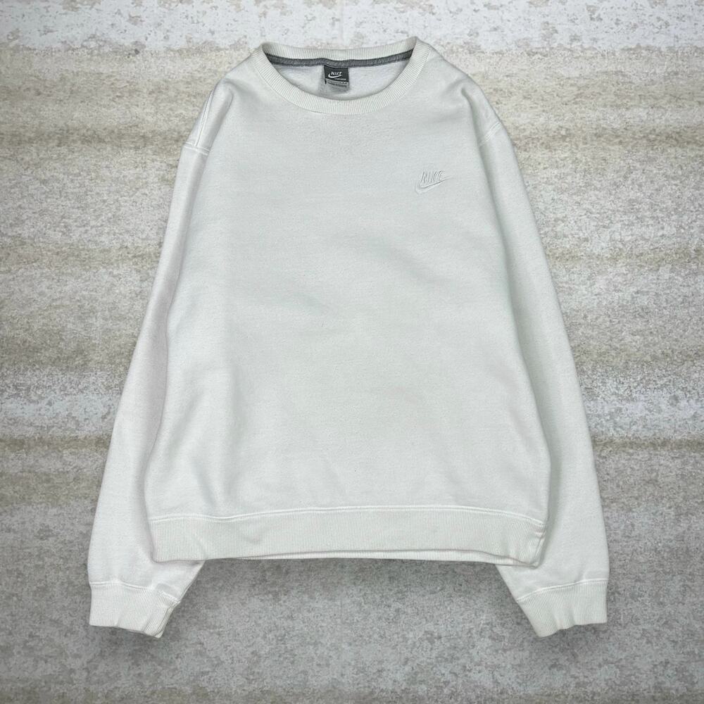 Vintage Y2K Nike Sweatshirt Mens L White Subtle Swoosh Grey Tag Cotton Crewneck